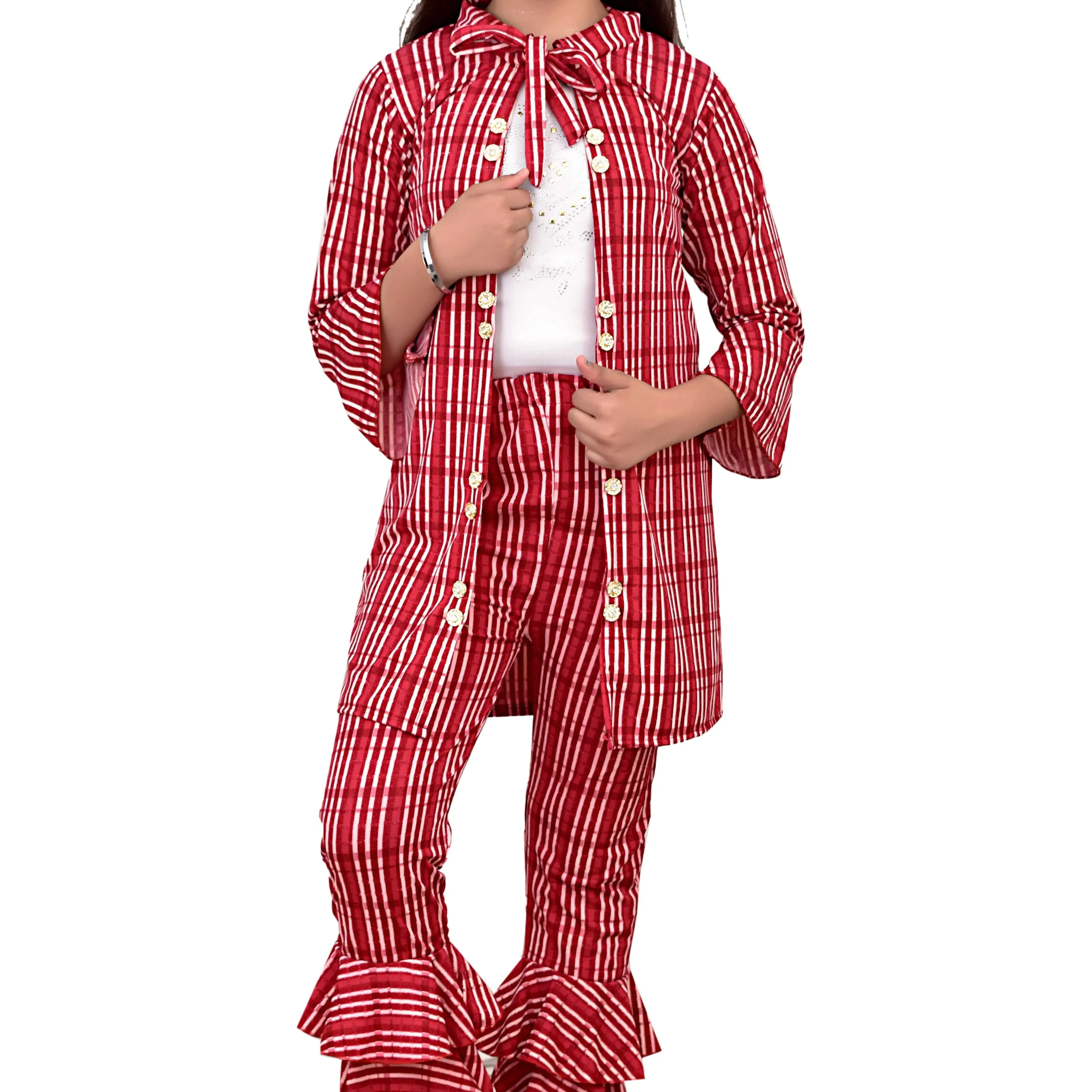 Best Quality Striped Design Cotton Blend Dresses Most Trending Top and Sahara Set for Girls 3-10Years in Stock