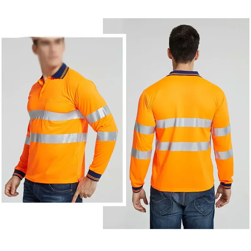 Custom Men Industrial Security Workwear Shirts Long Sleeve Hi Vis Cotton Construction Safety Works Shirt Reflective