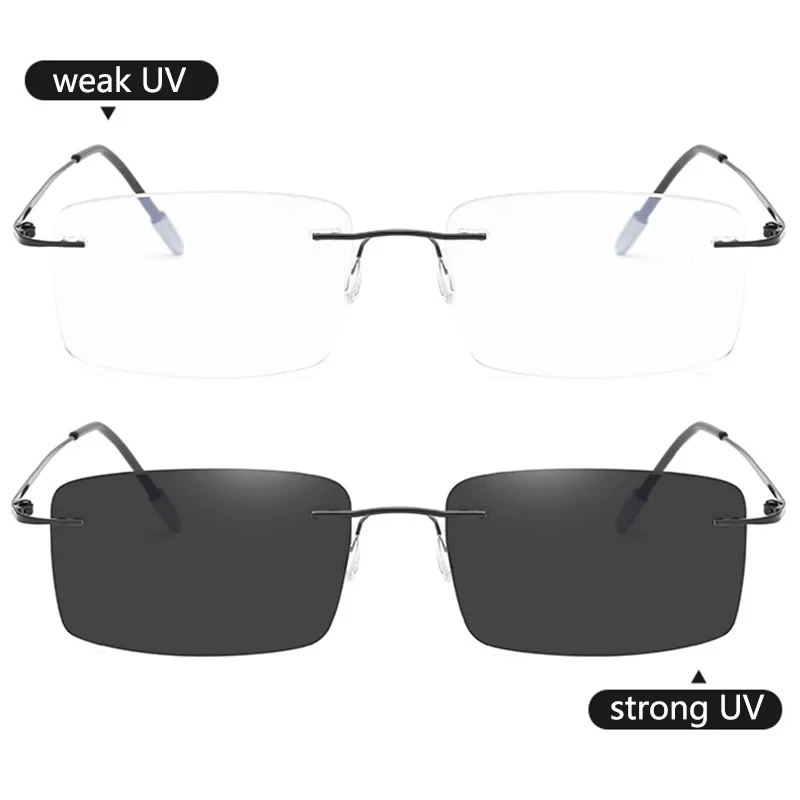 2024 Men Anti Blue Light Multi-focus Readers Eyeglasses Rimless Progressive Photochromic Reading Glasses