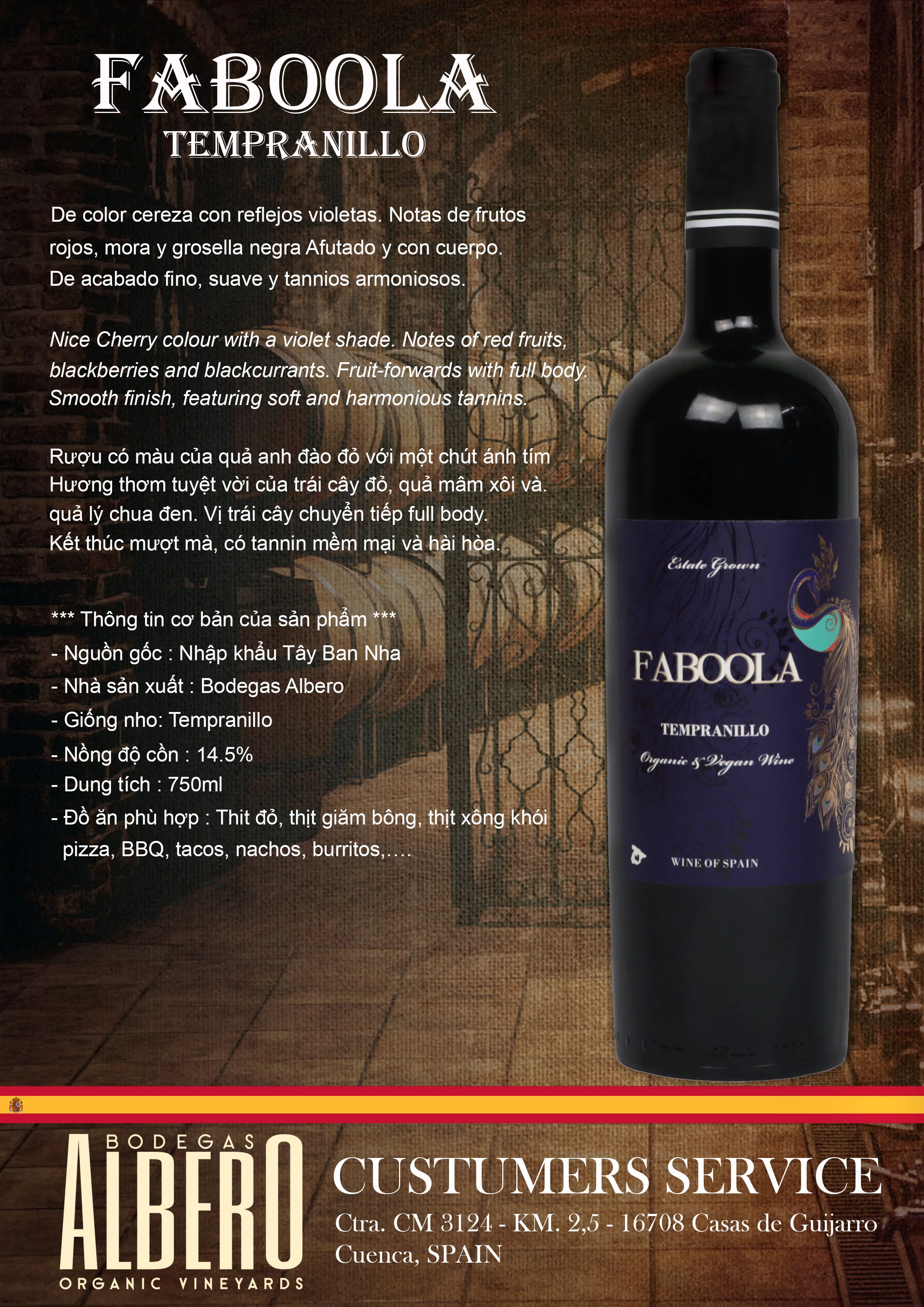 Grade vintage price reasonable export CUENCA region quality type wholesale drinks Faboola Tempranillo from Italy