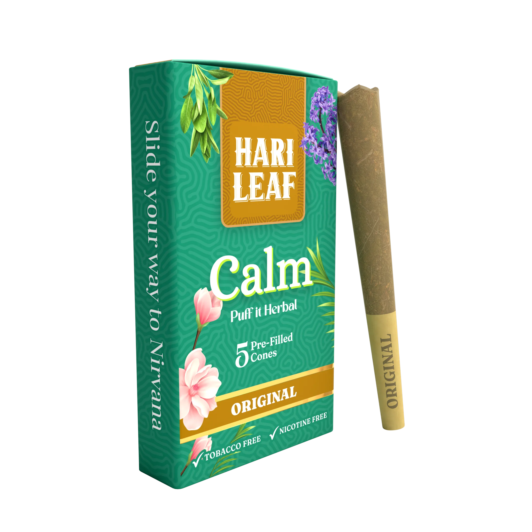 Hari Leaf Calm Blend Original Pre Filled Cones Non Tobacco Smooth Earthy Flavor 5 Cones per Pack Non Nicotine Tar Free