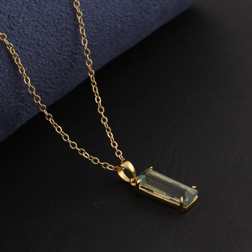 Gold Plated Brass Prong Sett Wholesale Pendant | Handmade Blue Topaz Rectangle Shape Necklace Stone jewelry for women gift
