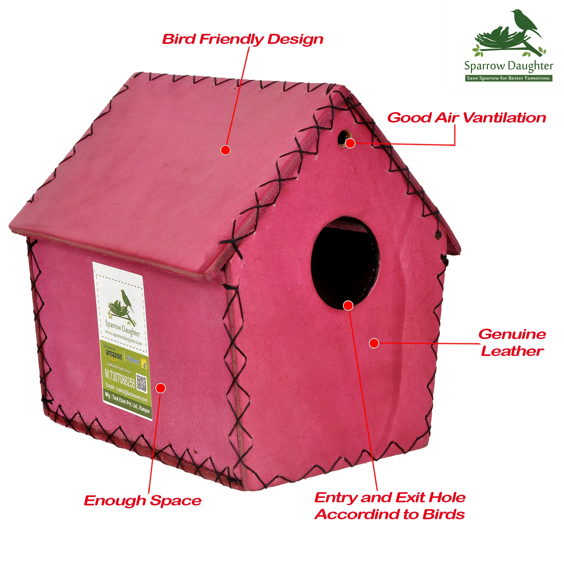 WHOLESALE LEATHER BIRD NESTING BOX FULLY AIR VENTILATED WATERPROOF TOTALLY SAFE HUT SAPE LEATHER PERCH FOR SMALL BIRDS
