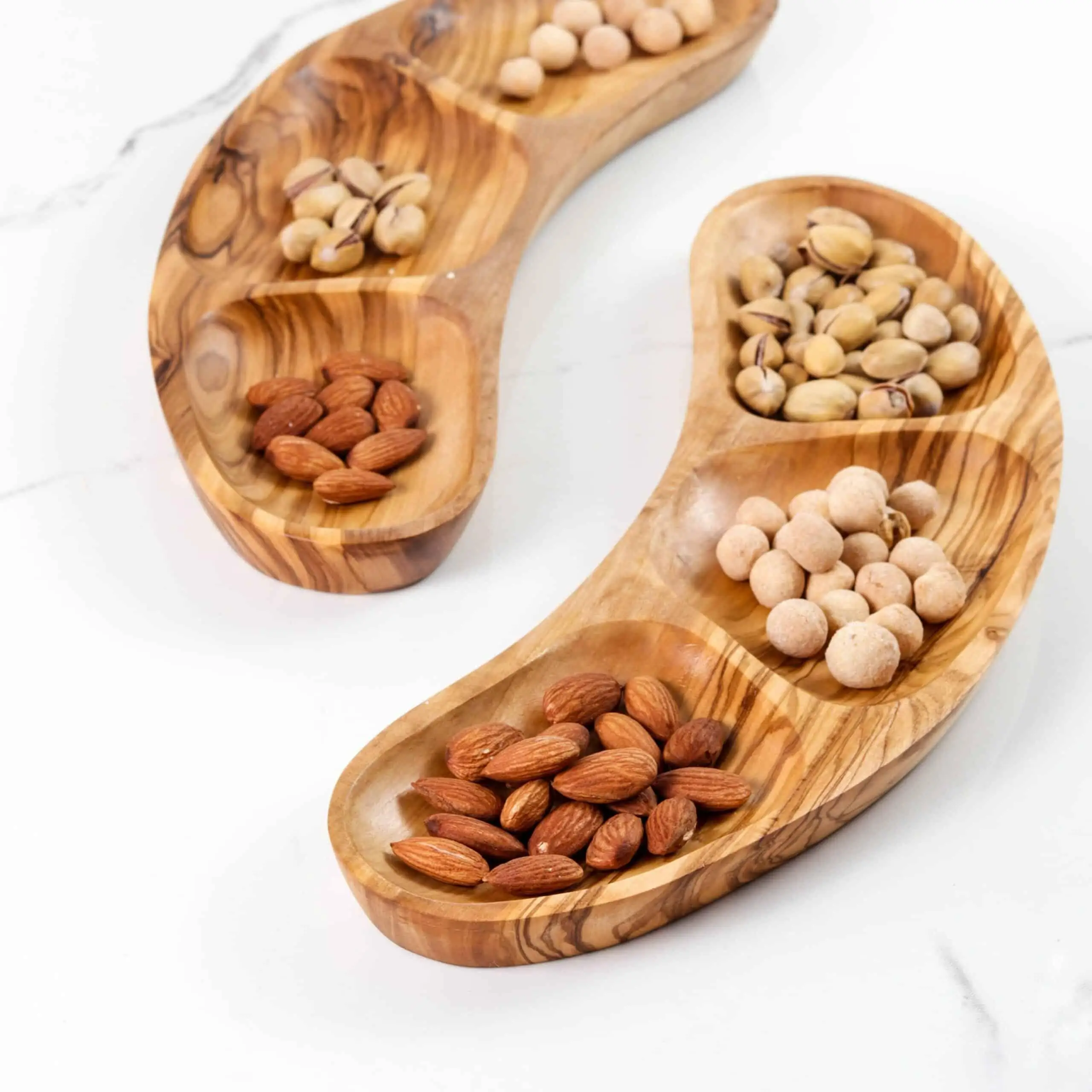 Handmade Olive Wood Divided Plate Premium Rustic Serving Dish High-Quality Eco-Friendly Olive Wood Kitchen Accessory