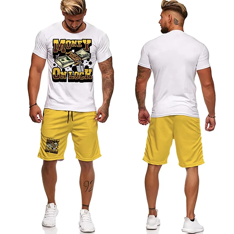 Customized Screen Printing Men T Shirt Oversize Men Sportswear Suit Unisex Summer Men Clothes Plain Hip Hop Streetwear Short Set