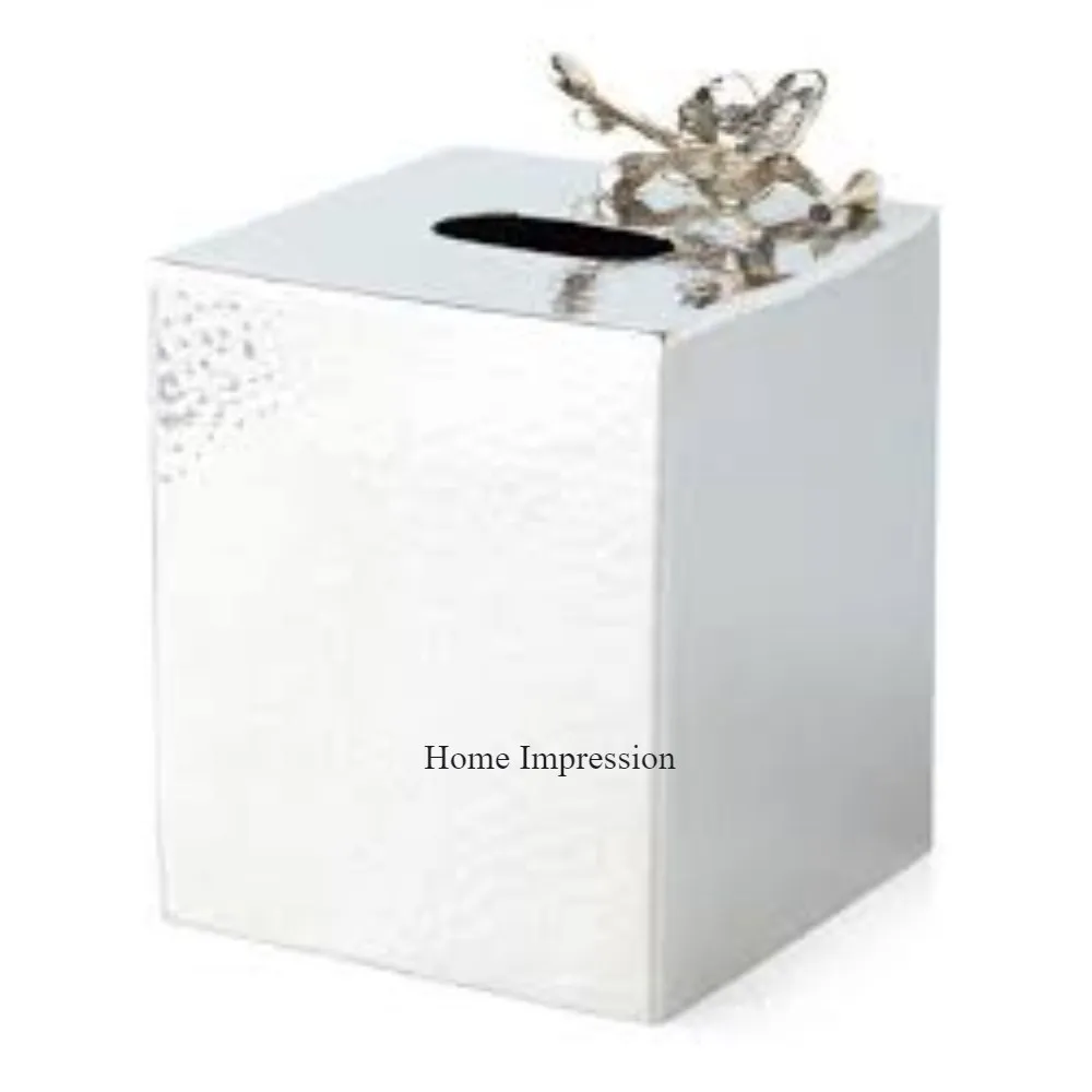 Gorgeous Look White Color Heavy Duty Metal Box With Gold Plated Butterfly Designer Table Decoration Tissue Paper Holder & Boxes