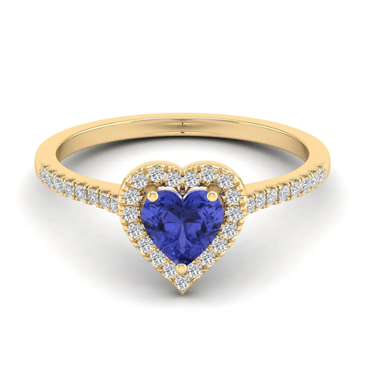 Manufacturer Direct Sale Heart Shape 14k Solid Yellow Gold Ring Blue Tanzanite IGI Certified Real Diamond Wedding Rings Women