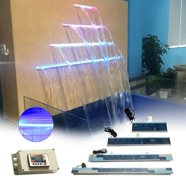 RGB Light Rectangular pool water waterfall Stainless Steel Swimming Pool Cascade Water Blade Led Acrylic Waterfall