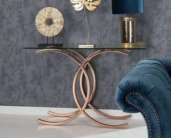 Best Seller Indian Supplier Stainless Steel Glass Marble Console Table with Mirror Handmade Optional Color Tone