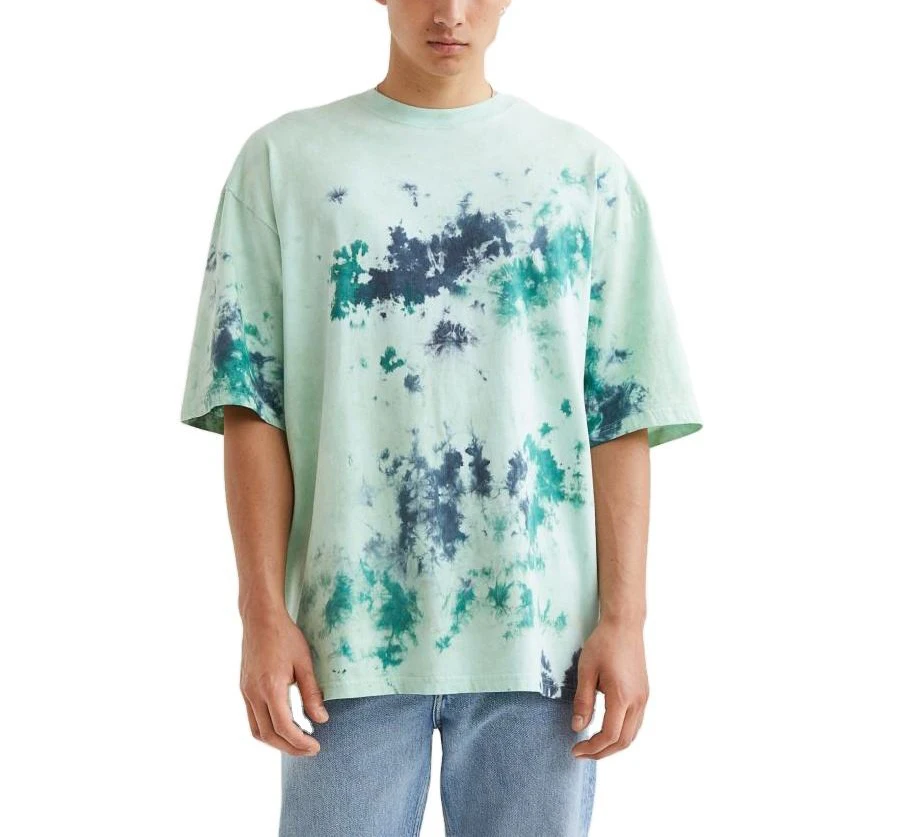 Latest Design Summer Arrival Men Tie And Dye Print Loose Fit Casual Acid Washed Drop Shoulder T Shirt For Sale