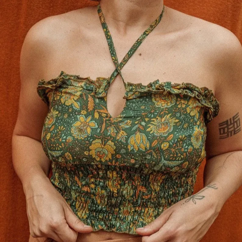 Spring Multi-Way Kami Silk Tank Top Cropped Flowy Shirt Boho Hippie Clothing Handmade Strappy Silk Wear