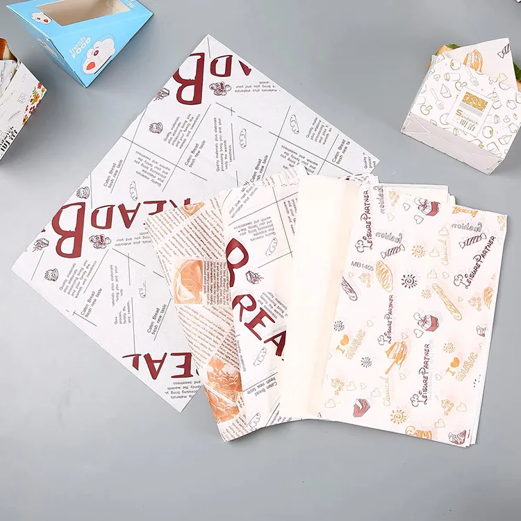 Customized Printed Logo and Size Food Safe Grade burger paper Greaseproof Deli Meat Wax Paper Food Wrapping