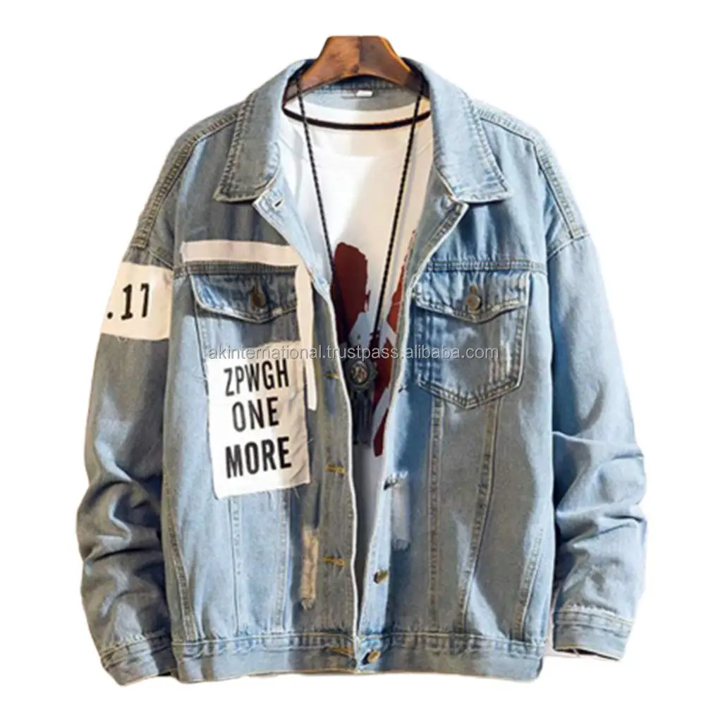 Wholesale Men Fashion Denim Jackets Shred Baggy Korean Style Hip Hop Casual Outfit Coat Customize Denim Jacket