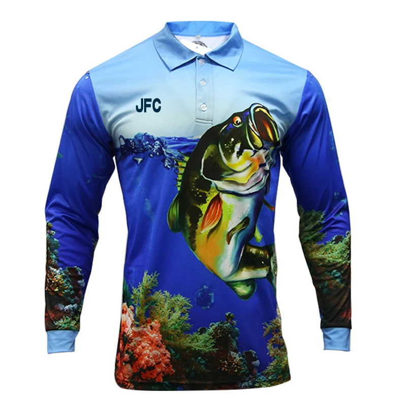 2022 New Latest Design Custom Wholesale Sublimation O-Neck Fishing Wear Jersey UV Protection Men Quick Dry Fishing Jerseys