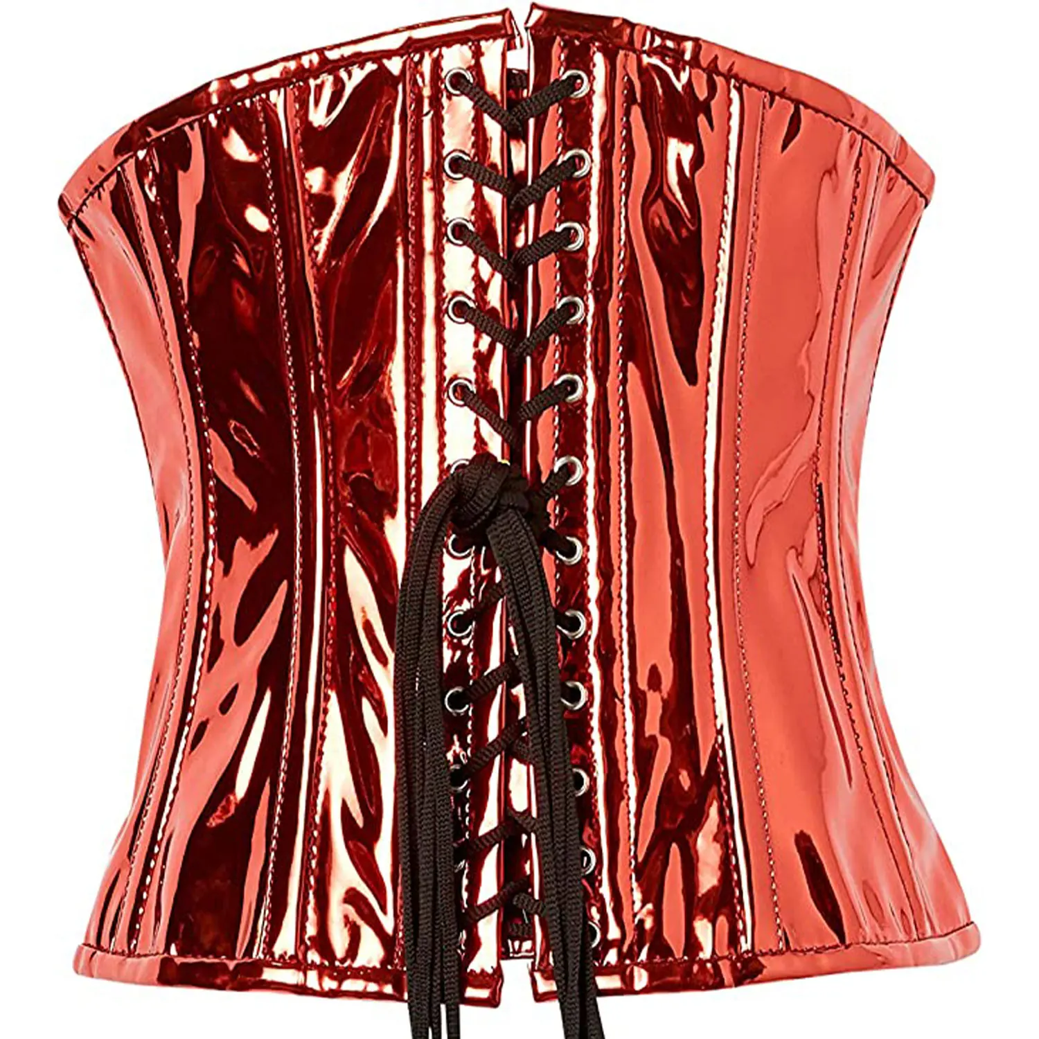 COSH CORSET New Arrival Red Shiny PVC Vinyl Under Bust Steel Boned Fashion And Party Wear Valentine Corset With Front Zipper
