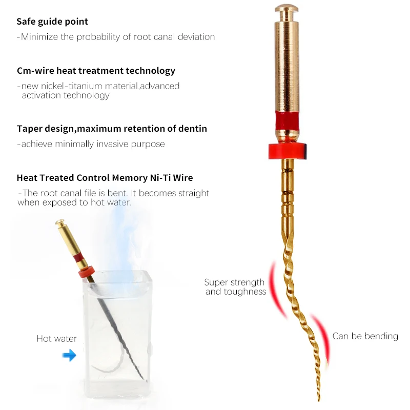 Dental Root Canal Files Heat Activated Golden NITI Flexible Rotary 21/25/31mm Assorted File for endodontic motor