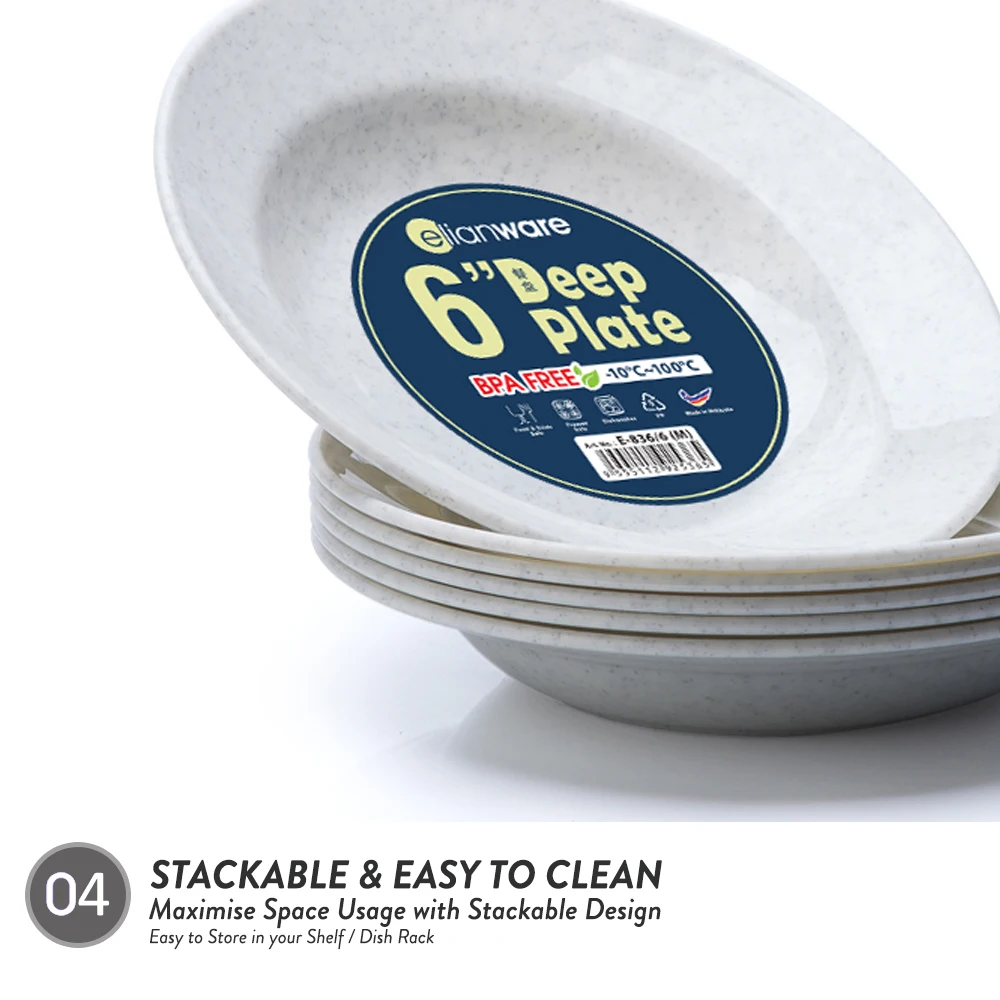 Elianware High Quality Plastic (PP) BPA Free Deep Plate Soup Plate Plastic Plate Manufacturer Malaysia Customize OEM