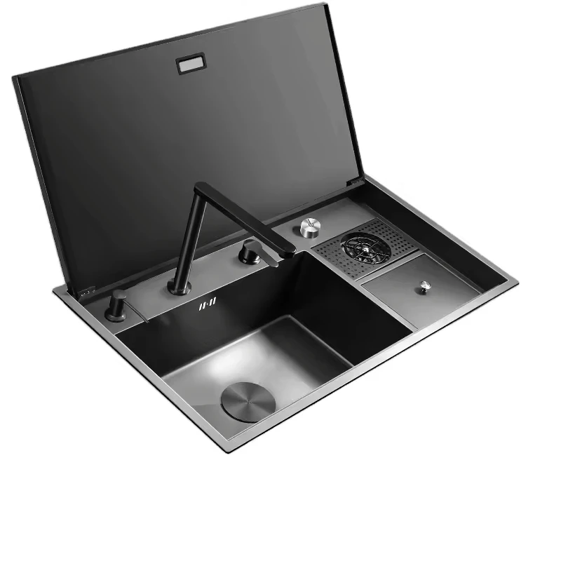 Large Size SUS 304 Stainless Steel Nanometer Hidden Bar Sink Flip Cover Hidden 4mm Thickness Handmade kitchen Sinks
