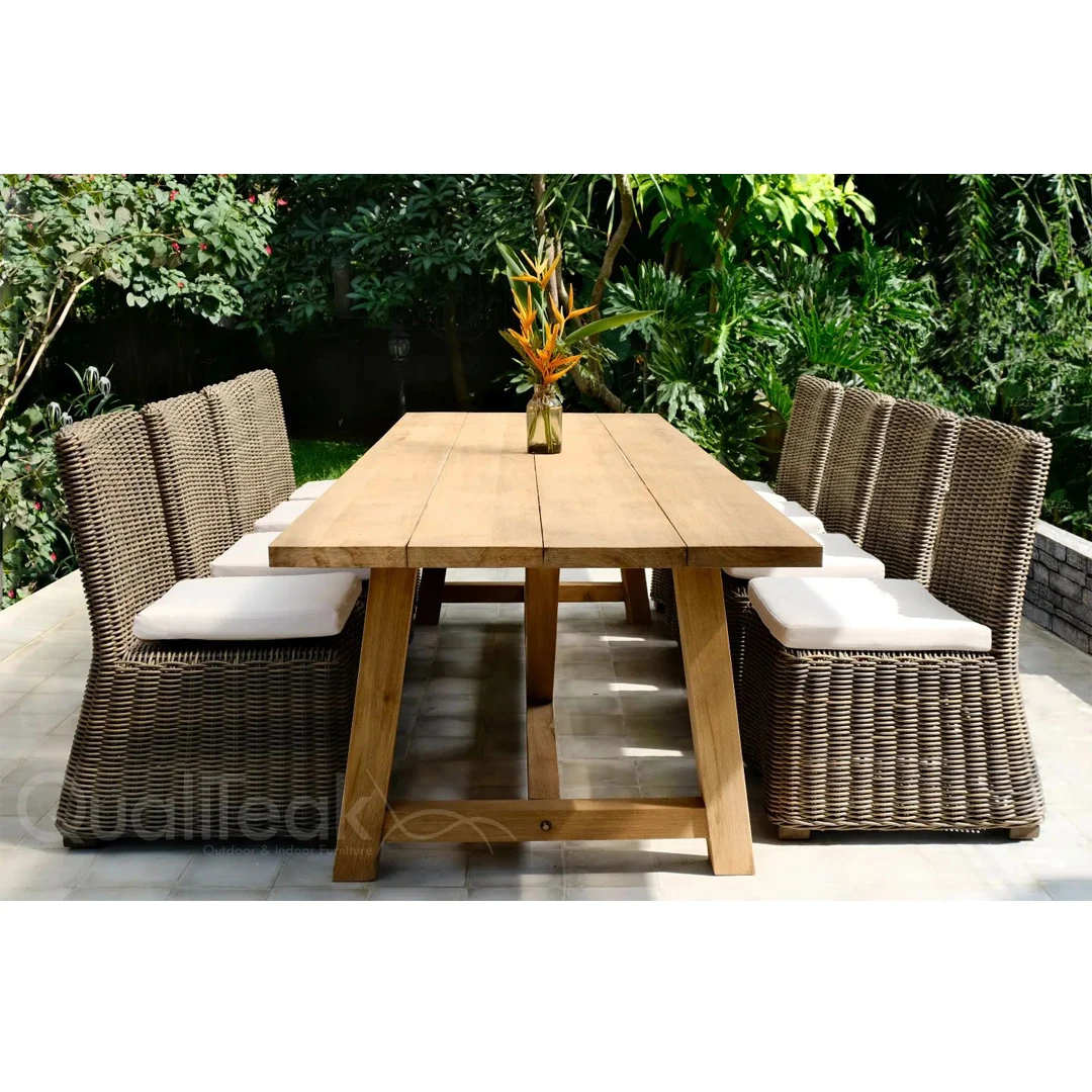 Best Quality All Weather Teakwood and Rattan Outdoor Dinning Furniture Set for Outside Use
