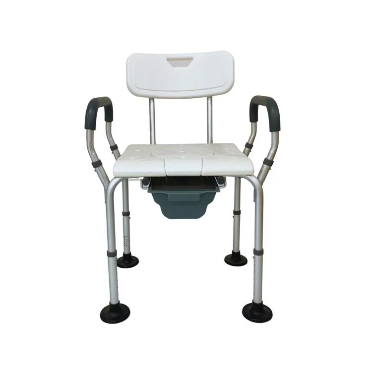 Durable Lightweight Aluminum Adjustable Height Bathroom Shower Stool Bath Bench Chair with Bucket for Elderly