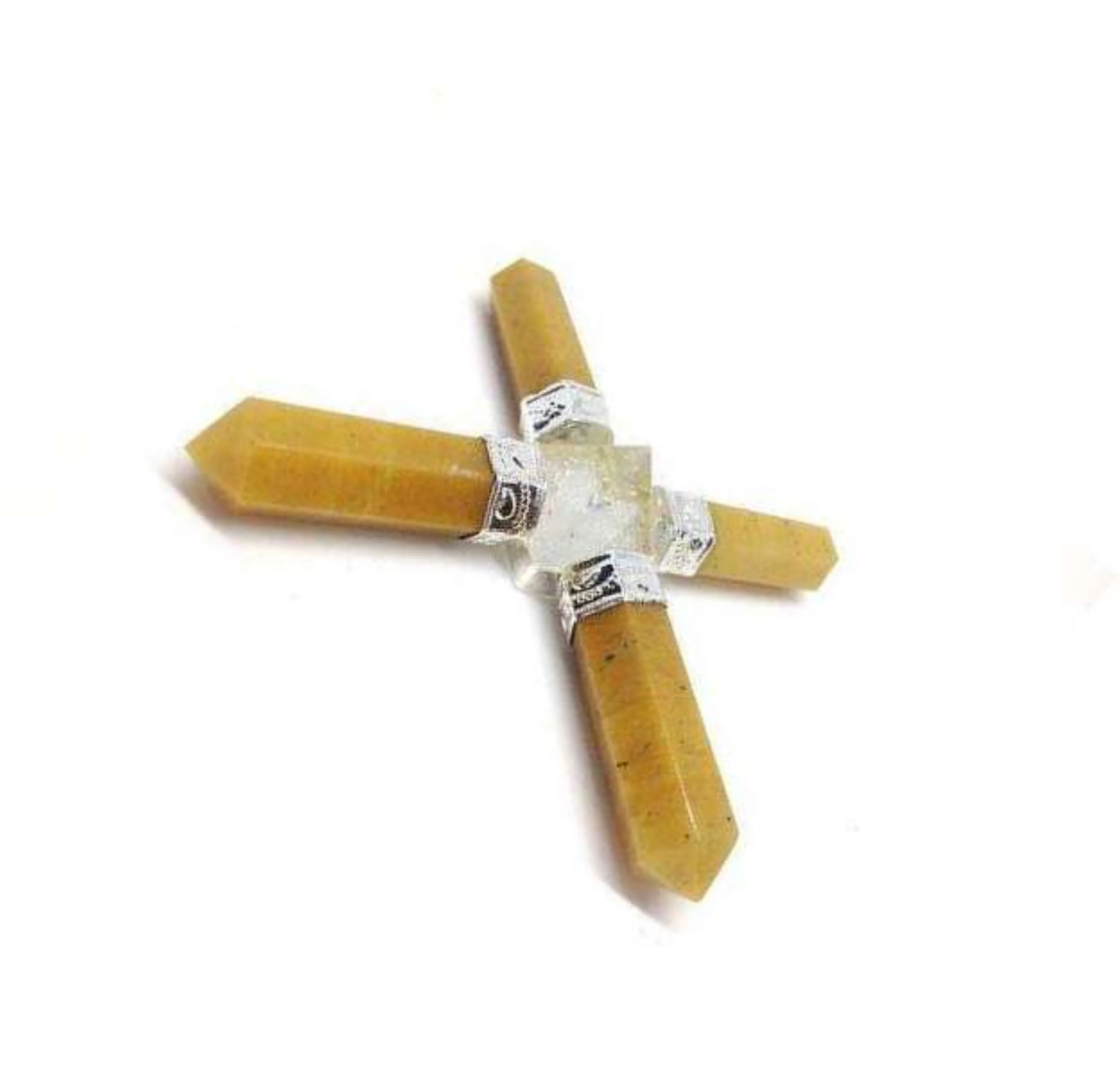 Natural Yellow Aventurine With Clear Quartz 4 Point Pyramid Energy Generator for Reiki Healing Meditation Vastu Protection
