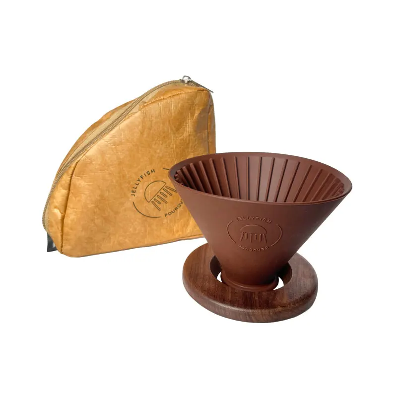 Modern Silicone Coffee Dripper Set with Wood Handle Glass Ceramic Paper Metal Pour Over Design for Outdoor Camping