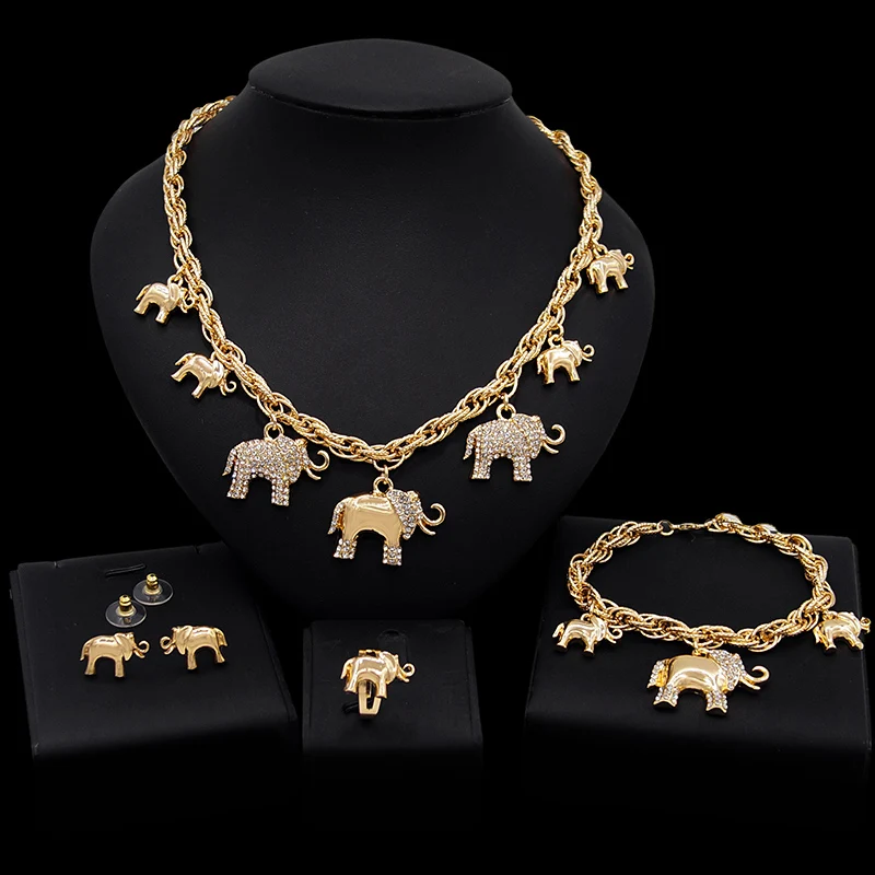 Zhuerrui New Design Heart Shaped Jewelry Sets Artificial Silver Crystal XO elephant Necklace Jewelry Set X0075