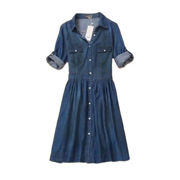 Custom Fashionable Vintage Denim Blouses Tops Long Sleeve Slim Waist Women Shirts Casual Patchwork Elegant Jeans Tops