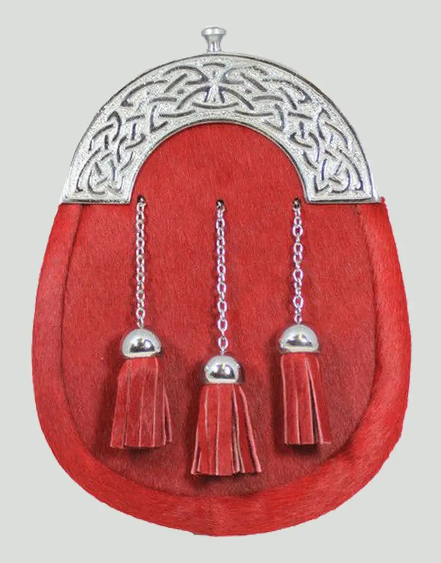 Best Quality New Design full-dress-chrome-celtic-red-calfskin-sporran Wholesale Price Quality Made Full Dress Sporrans