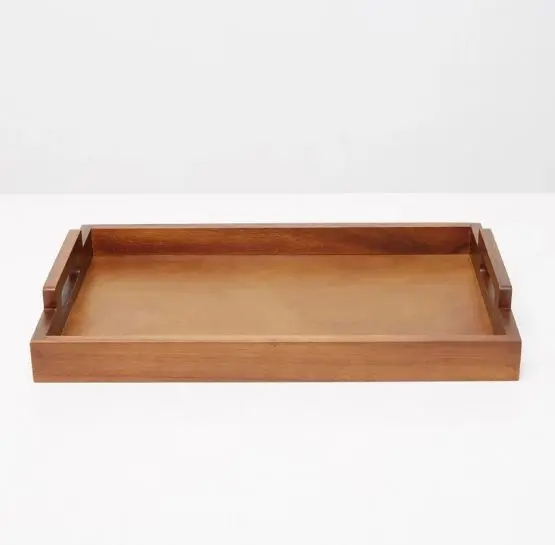 Personalized Acacia Cheese Board wholesale custom wooden Rectangular Rustic Burnt wood tray with metal handle