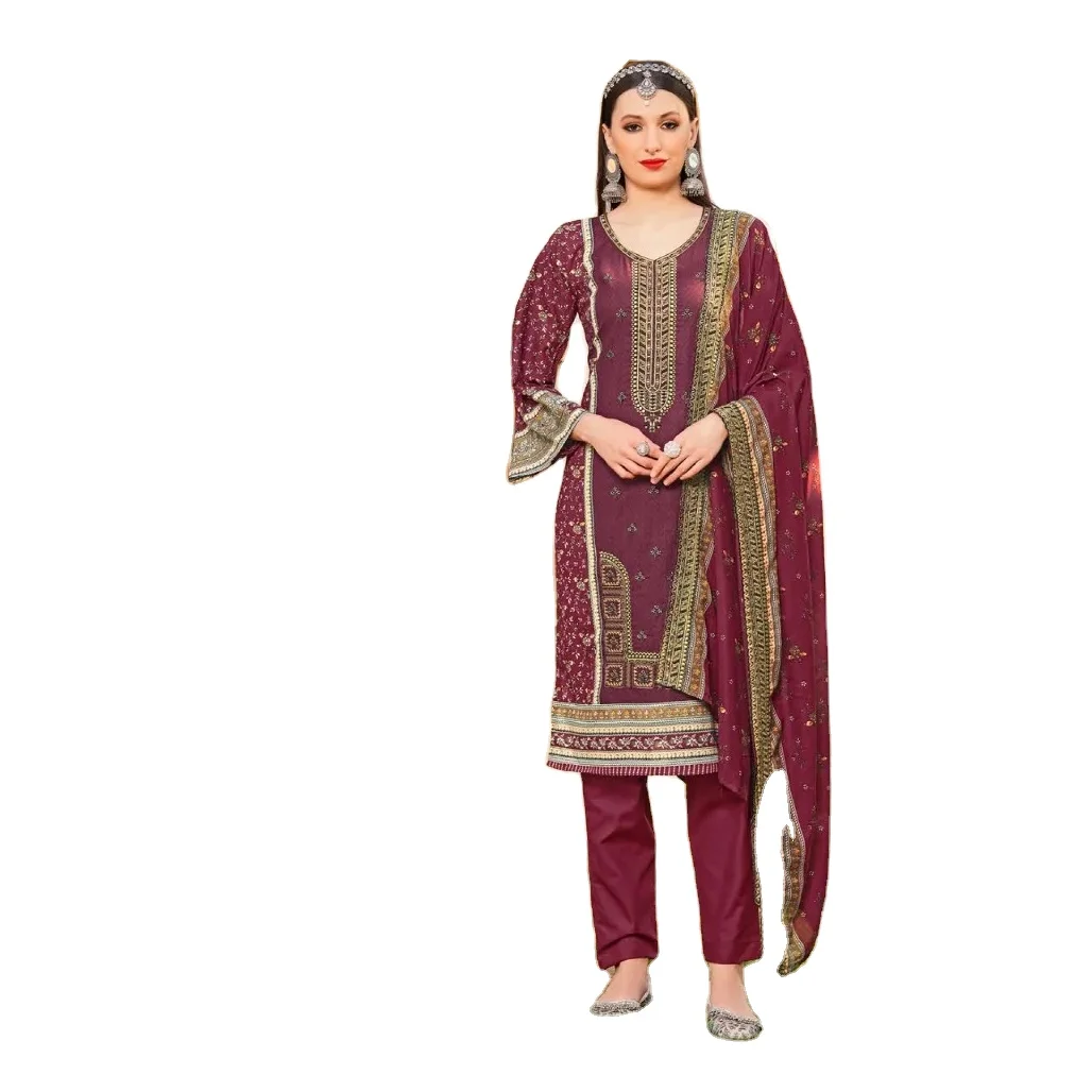 Launching new catalog pure cemric cotton And unique design with embroidery work and cotton dupatta set