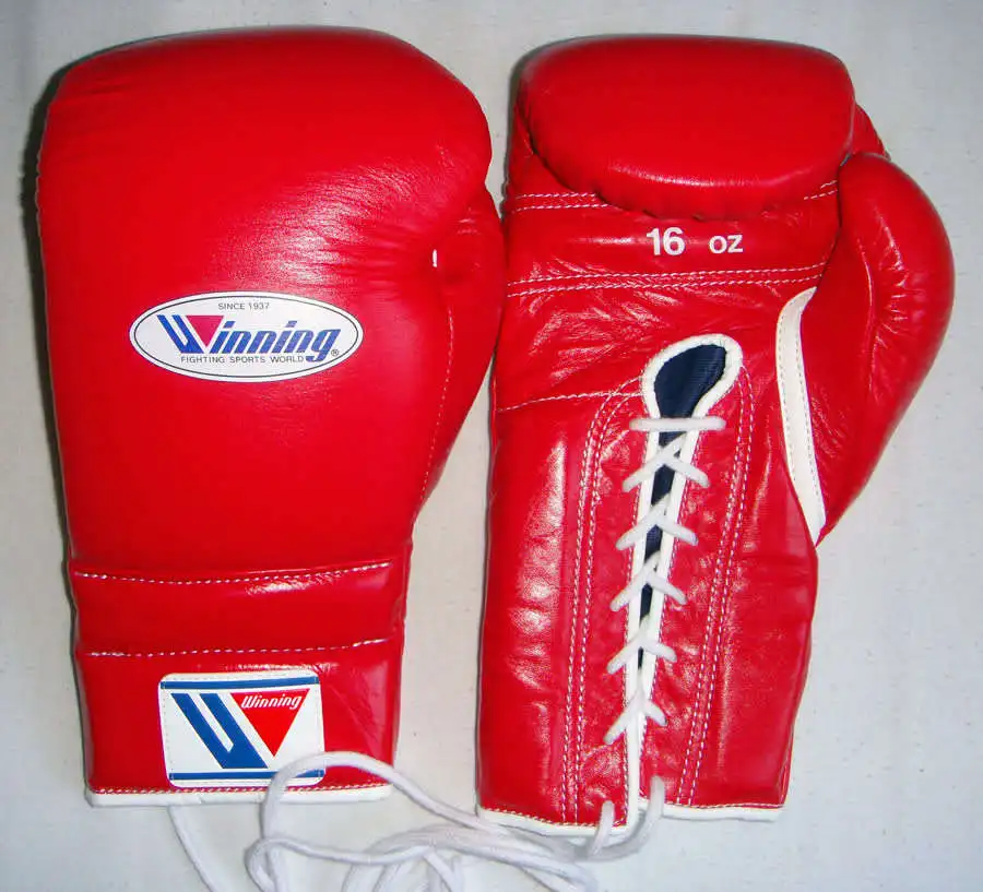 Red Winning Boxing Gloves Real Leather Boxing Gloves Lace Up