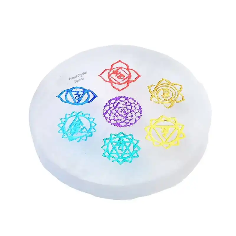 Selenite Charging Plate Seven Chakra Symbol For Reiki Healing Wholesale Selenite Charging Plate For Sale At Wholesale Price
