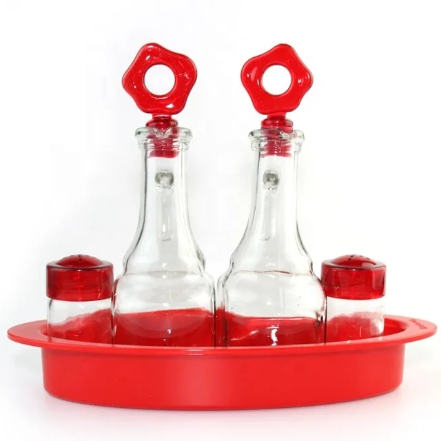 wholesale Kitchen Cooking Transparent Tall Glass Vinegar Sauce Condiment Olive Oil Bottle Cruet Dispenser Set Handheld