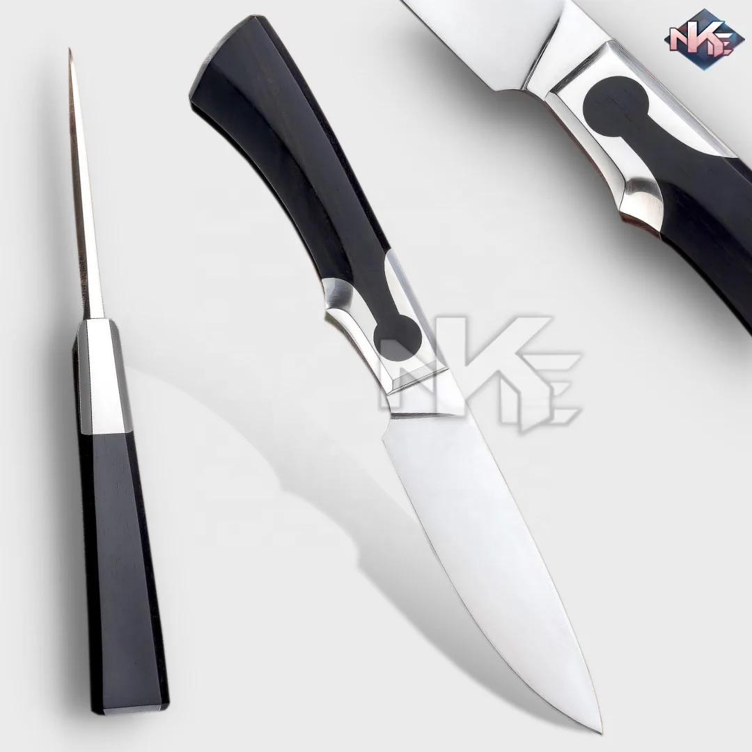 Fixed Blade Knife High Carbon Steel Hunting Knife with G10 Handle and Cow Hide Leather Sheath