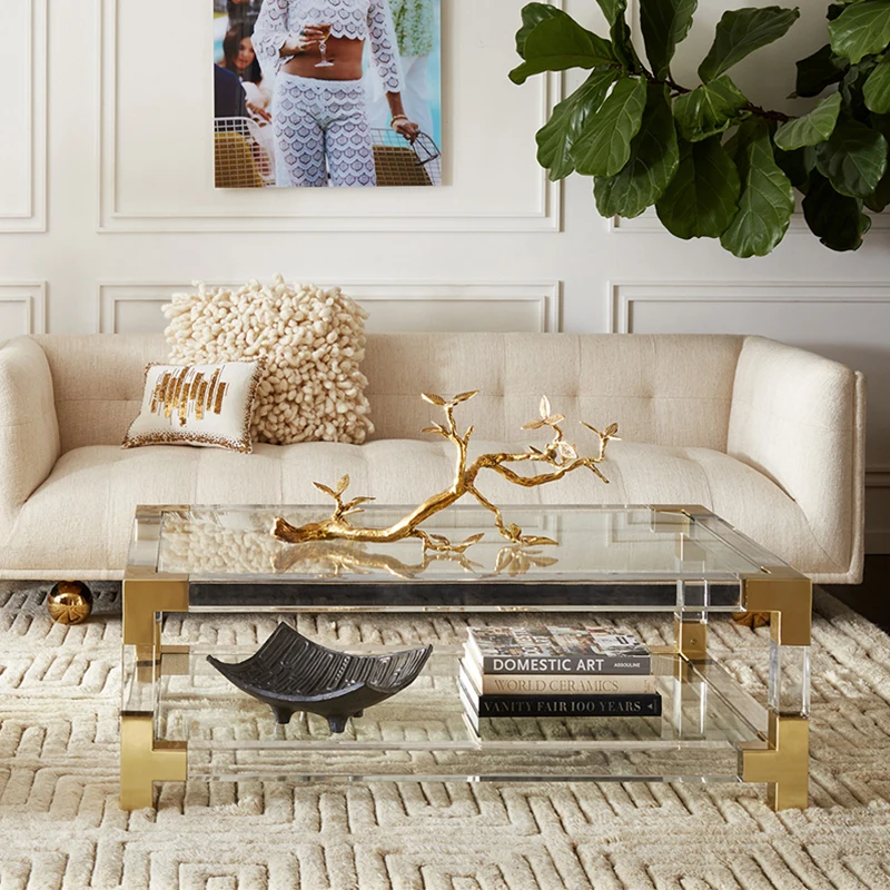 Jonathan Adler transparent acrylic coffee table tempered glass layer stainless steel acrylic console unique design end table