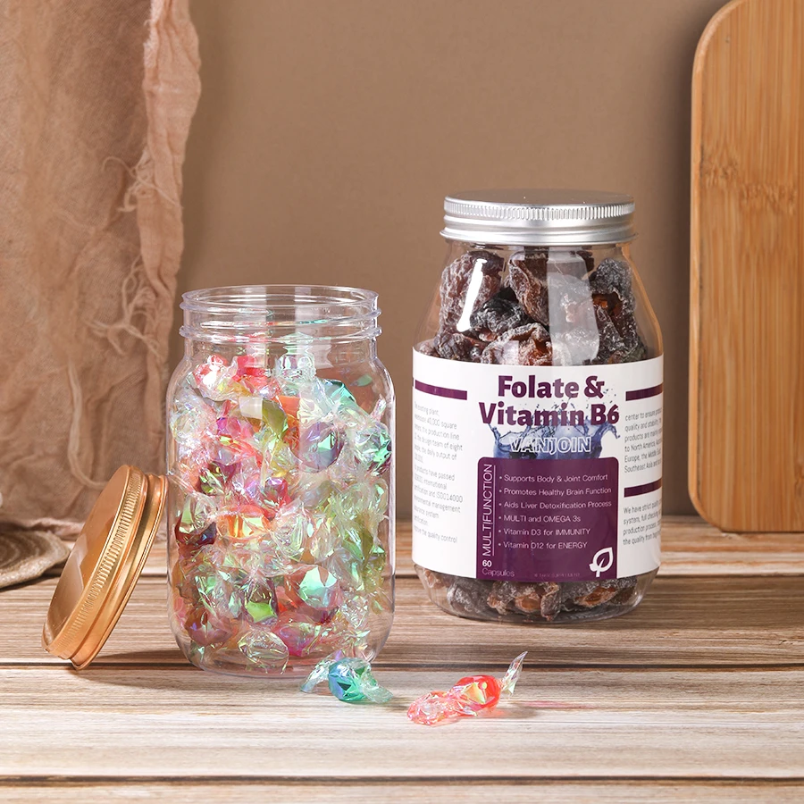 Empty Transparent 5oz 6oz 8oz Sweet Honey Candy Pet Plastic Jar In Bulk With Colorful Aluminum Lid