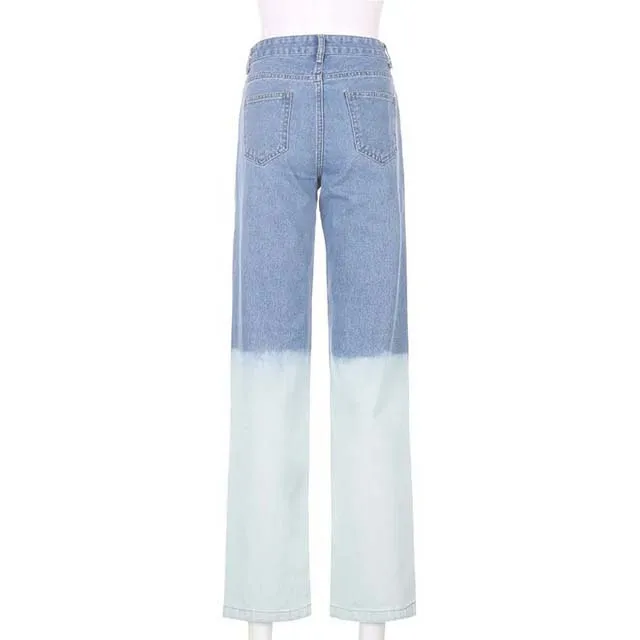 Two Color Plain Dyed Loose Woman Jeans Casual Pants Denim Fabric With Side Pockets 100% Cotton Straight Woman Jeans Pant 2023