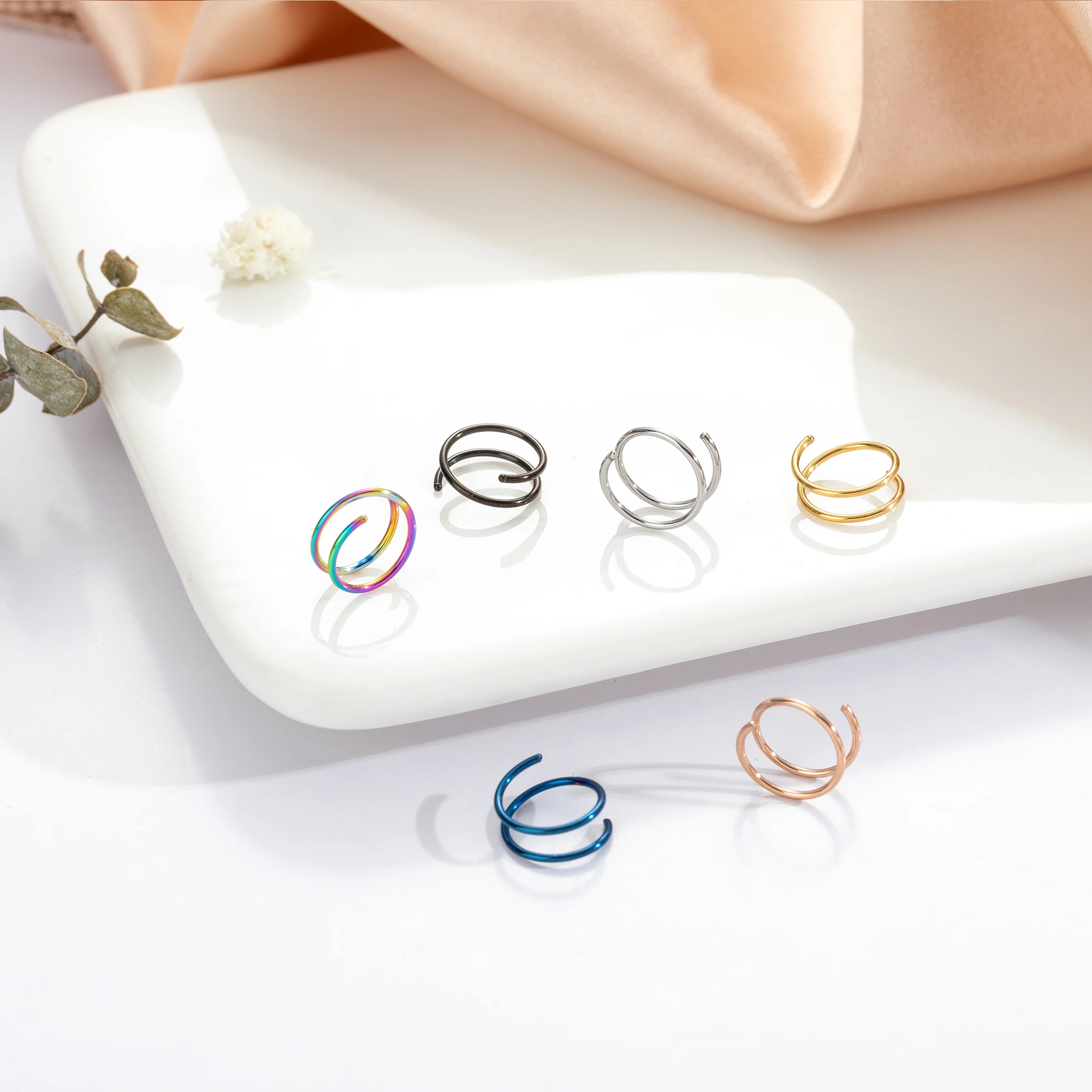 Fashion body Piercing jewelry 6/8/10mm 20G Double Hoop Nose Ring Spiral Nose Ring Double Nose Ring for Single Piercing