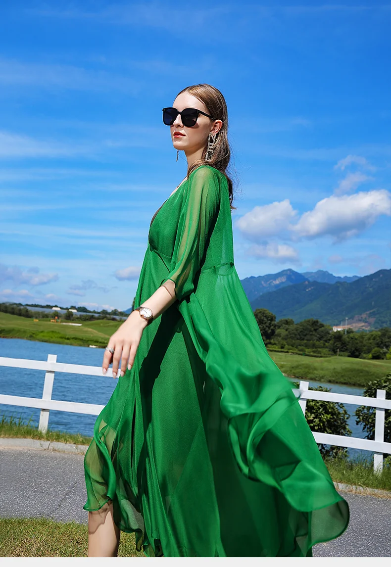 NEW TRENDING OEM, ODM, CMT WOMEN V-NECK DRESS IN SILK FOR EUROPE AND NORTH AMERICA MARKET