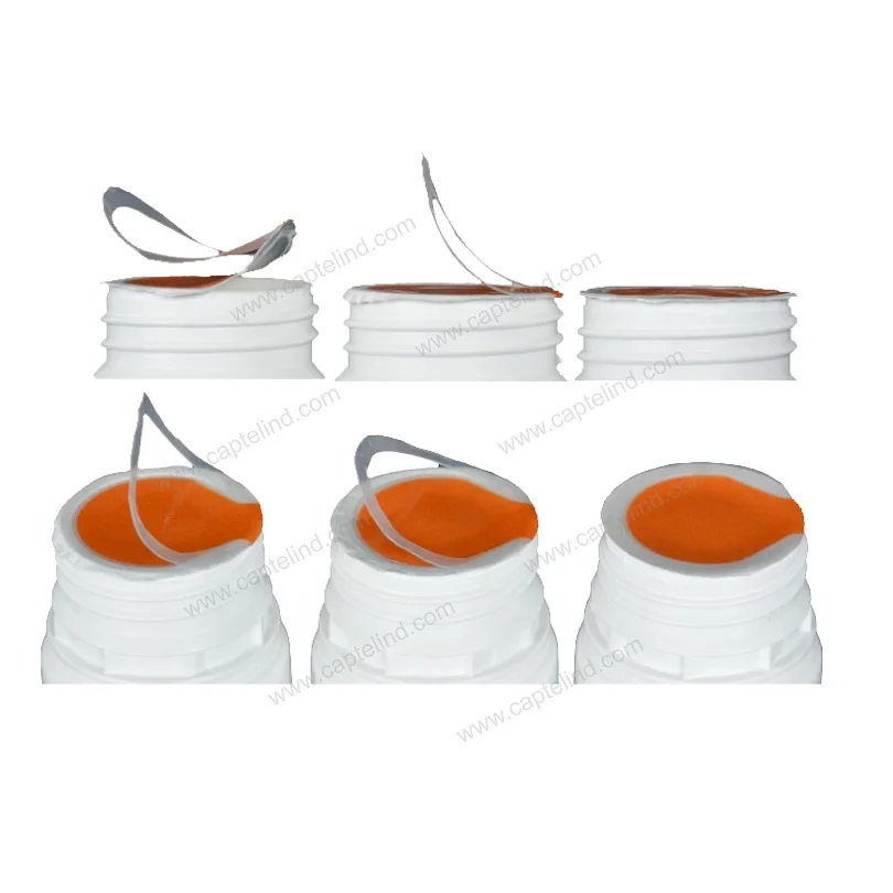 Aluminium and Plastic Fringe Tab Seal Liners for Bottles and Jars PVC/PE round Screw Cap for Cosmetic Packaging