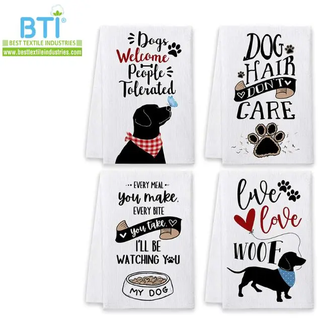 BTI Wholesale Factory Custom Design 100% Cotton Printed Kitchen Towels Tea Towels Super Absorbent