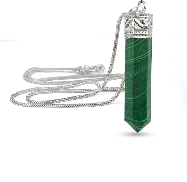 Excellent Malachite Crystal Pendant Necklace Hexagon Trendy Antique Sier Quartz Gemstone Wholesale for Gift Buy Online