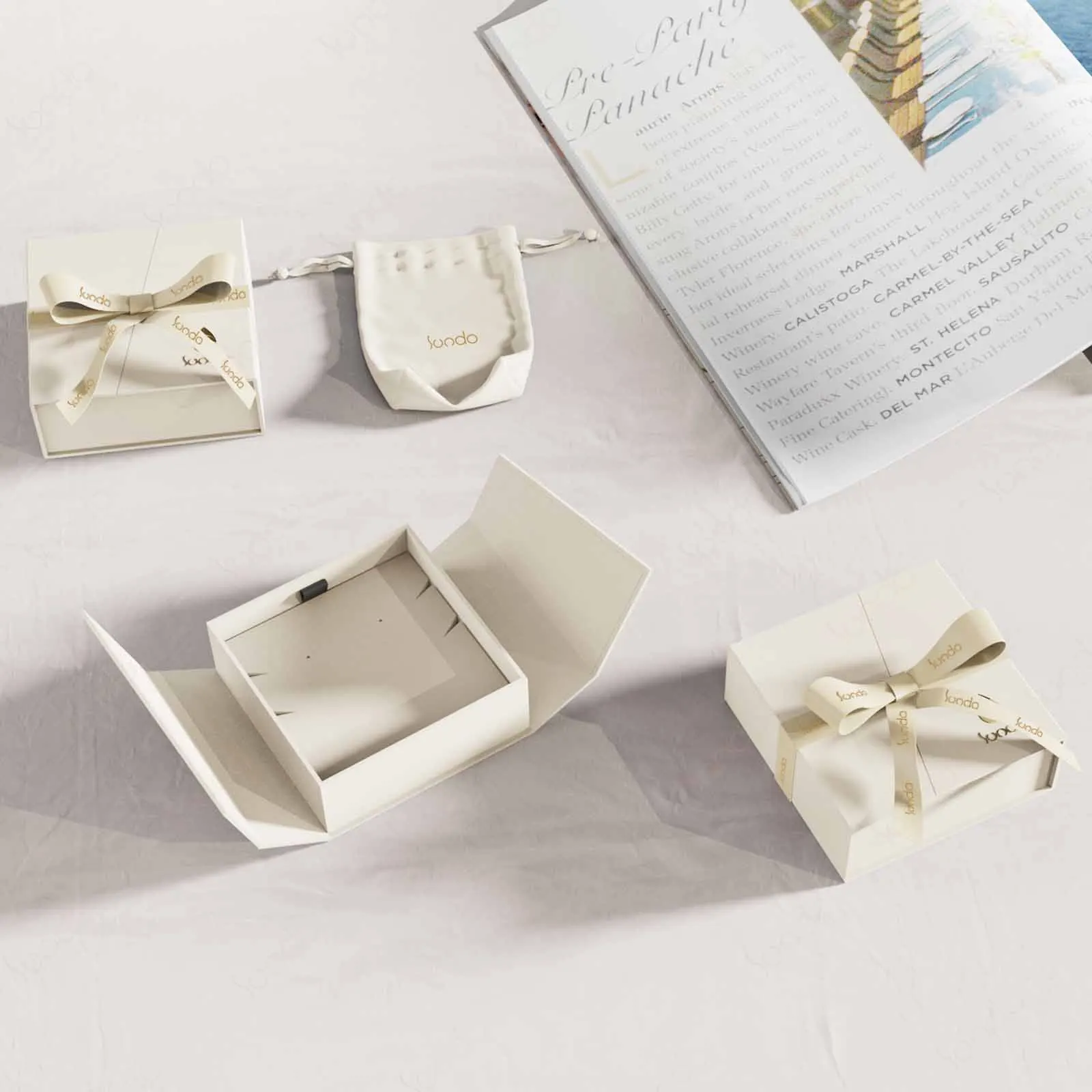 Custom logo paper box packaging jewelry boxes Eco Beige Book Shape Paper Gift Packaging Jewelry Box with Ribbon