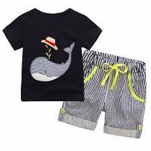 Custom Casual Short Sleeve Summer Cartoon Knitted Cotton Child boy  Pyjamas Kids 2 Set Baby Kids  boys  Sleepwear For Kids