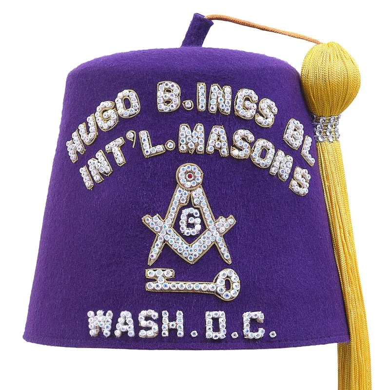 Masonic Officer Hat Bullion Rhinestones Embroidery Hat Shriners Fez with Tassel Sports Shriner Fez Hat