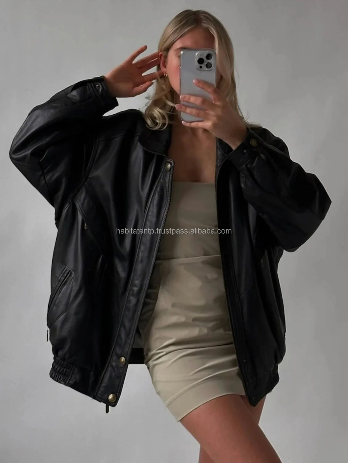 Genuine Leather Women Jackets Classic Black Bomber Soft Over Big Straight Cut Ladies Winter  Woman Varsity Jackets