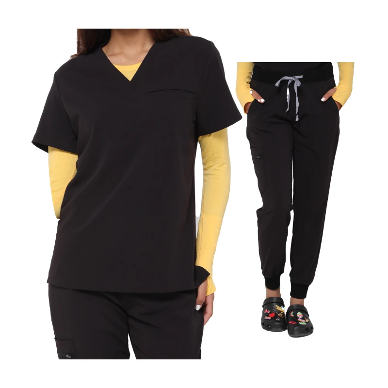 yuhongHot Sell Stylish Stretch Womens Scrub Nursing Black Set Hospital Uniforms Medical Nurse Scrubs Jogger Sets Uniform On Sale