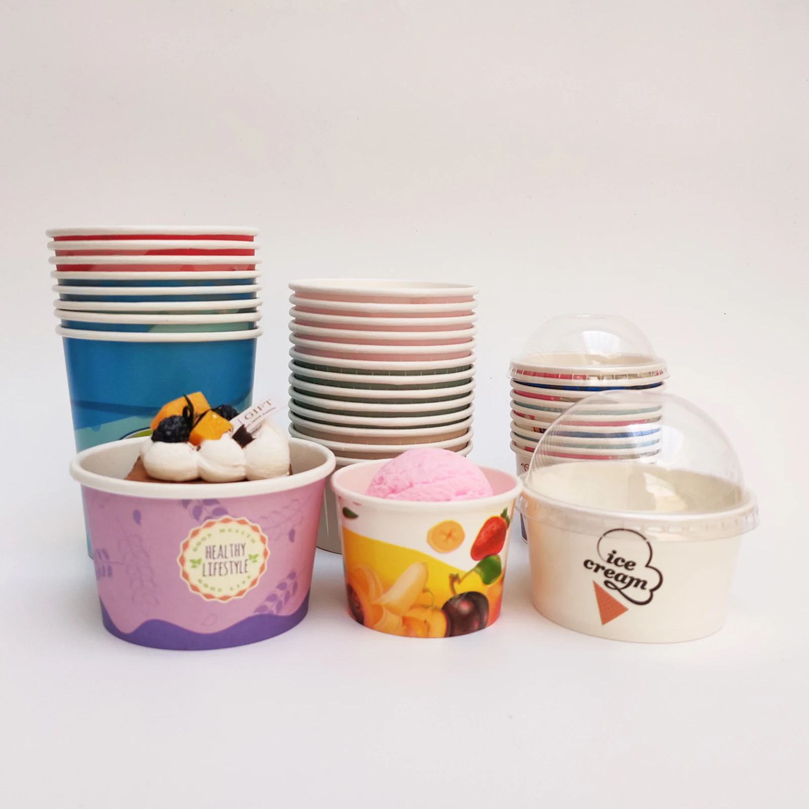 Custom Printed Compostable Disposable Ice Cream Cups With Custom Lid