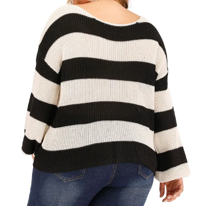 Autumn Winter Loose Knitted Sweater Women Color Block Striped Sweaters Ladies Jumpers Oversized Warm Female Pullovers